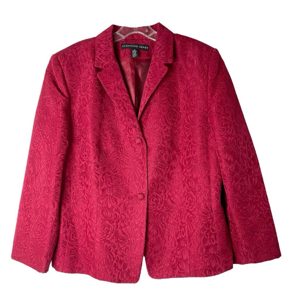 Vintage red floral button holiday Christmas preppy office blazer jacket 16